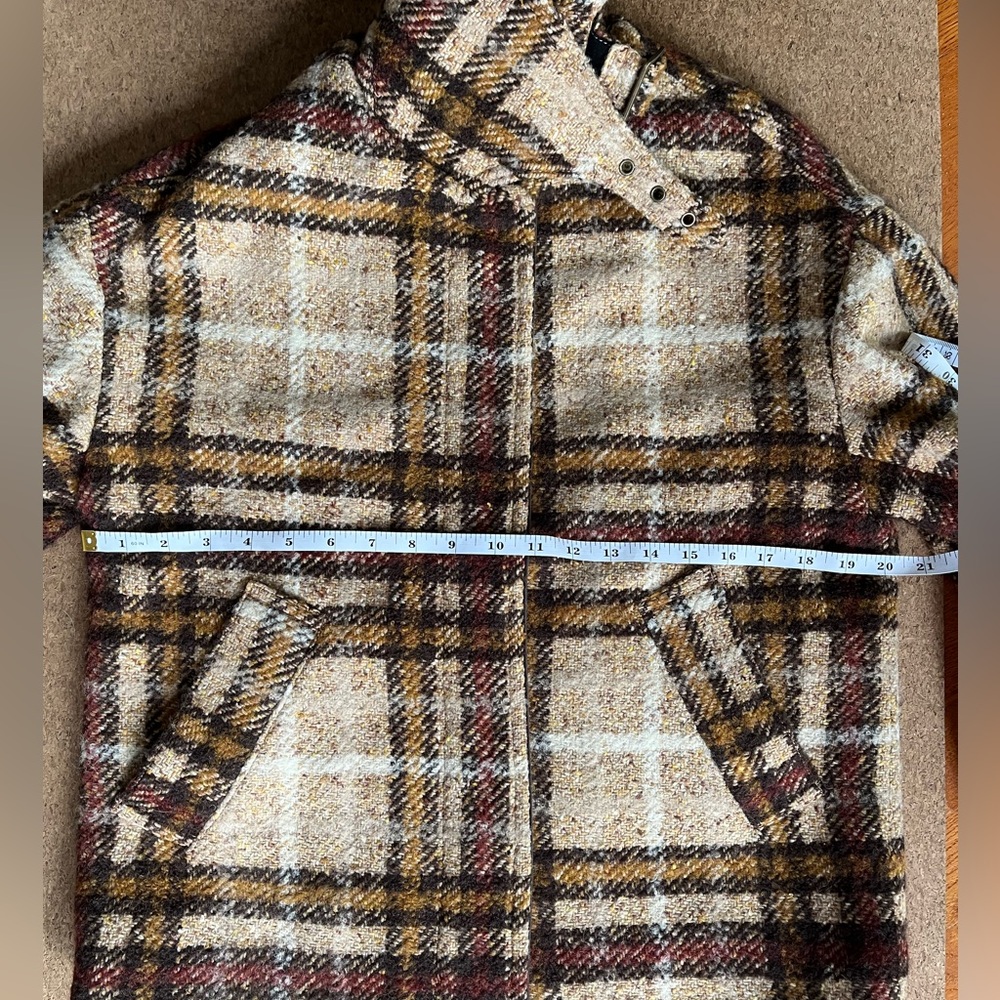 Banana Republic Funnel Neck Balcamaan Jacket Neutral plaid. XXS but fits XS/S - Picture 10 of 14